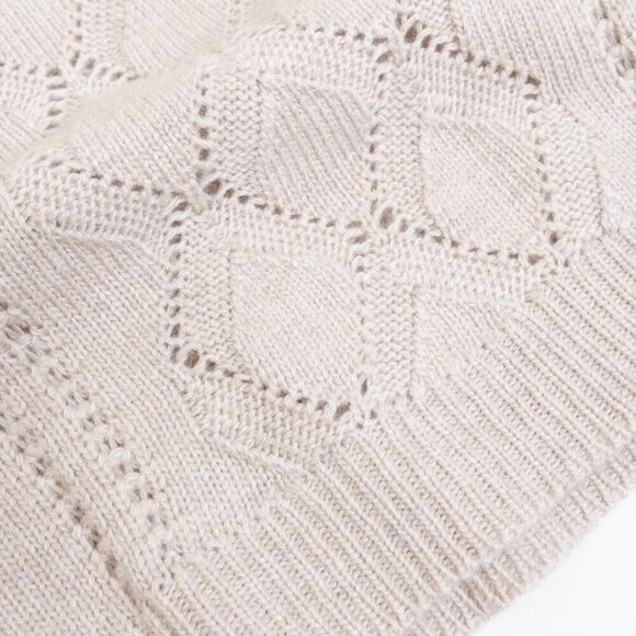 Max Studio Sweater Merino Wool Blend Beige Diamond Knit Pullover Medium - Picture 10 of 12